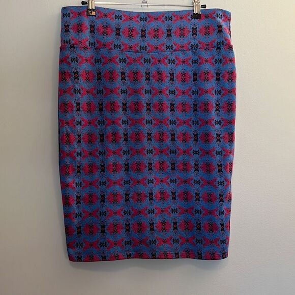 LulaRoe Cassie Women's Blue Pink Geometric Boho Pencil Skirt Large - Picture 3 of 5